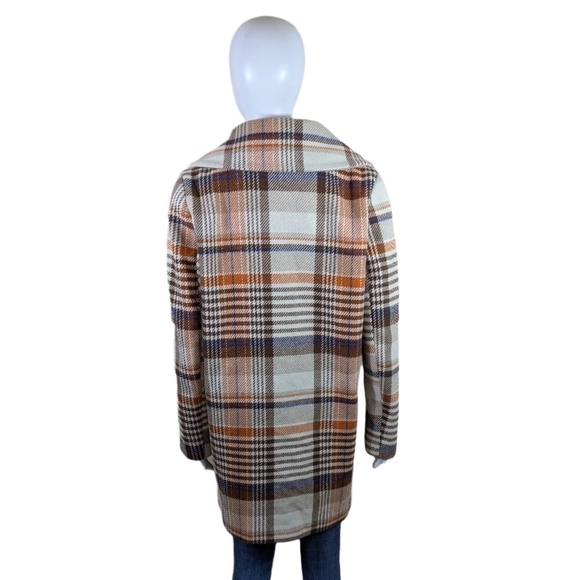Forever 21 Thick Houndstooth Plaid Orange & Brown Winter Coat Size M - Picture 2 of 5